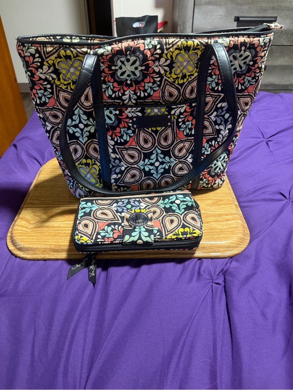 Vera Bradley Quilted Floral Pattern Tote Bag and Wallet - Multicolor